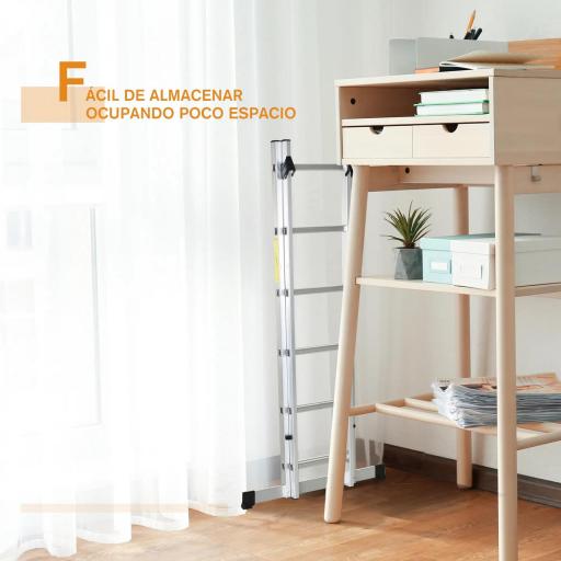 Escalera Aluminio Triangular de Tijera Plegable Portátil 2 Formas de Uso Pie Antideslizante Altura 160-249 cm Plata [2]