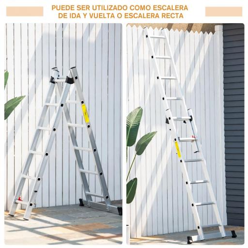 Escalera Aluminio Triangular de Tijera Plegable Portátil 2 Formas de Uso Pie Antideslizante Altura 160-249 cm Plata [3]