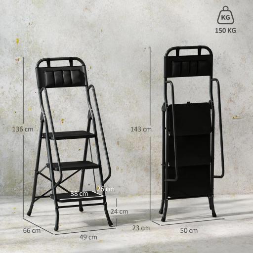 Escalera Plegable de 3 Peldaños con Bolsa de Herramientas Escalera de Tijera con Peldaños Anchos Antideslizantes Negro [1]
