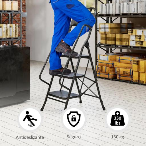 Escalera Plegable de 3 Peldaños con Bolsa de Herramientas Escalera de Tijera con Peldaños Anchos Antideslizantes Negro [3]
