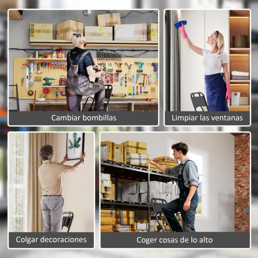 Escalera Plegable de 3 Peldaños con Bolsa de Herramientas Escalera de Tijera con Peldaños Anchos Antideslizantes Negro [5]