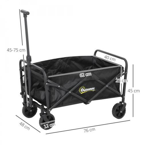 Carro de Jardín Plegable con Ruedas Asa Telescópica Ajustable Carga 120 kg para Campaña Compra 64x42x27 cm Negro [1]