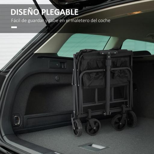 Carro de Jardín Plegable con Ruedas Asa Telescópica Ajustable Carga 120 kg para Campaña Compra 64x42x27 cm Negro [5]