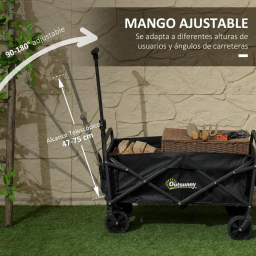 Carro de Jardín Plegable con Ruedas Asa Telescópica Ajustable Carga 120 kg para Campaña Compra 64x42x27 cm Negro [3]