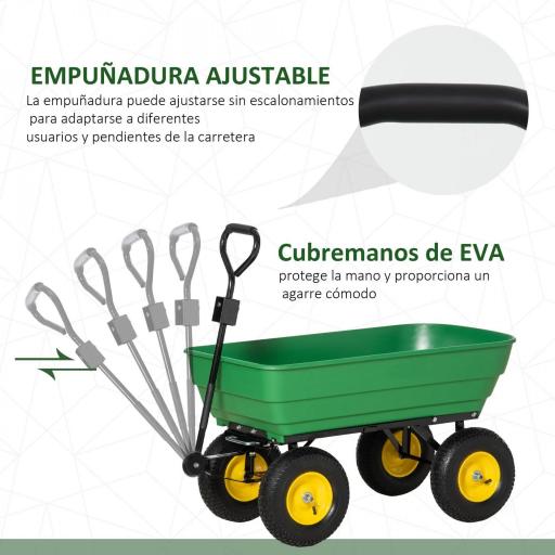 Carro de Jardín Basculante Capacidad 125 L Carga 200 kg con Marco de Acero y 4 Ruedas Neumáticas Verde [4]