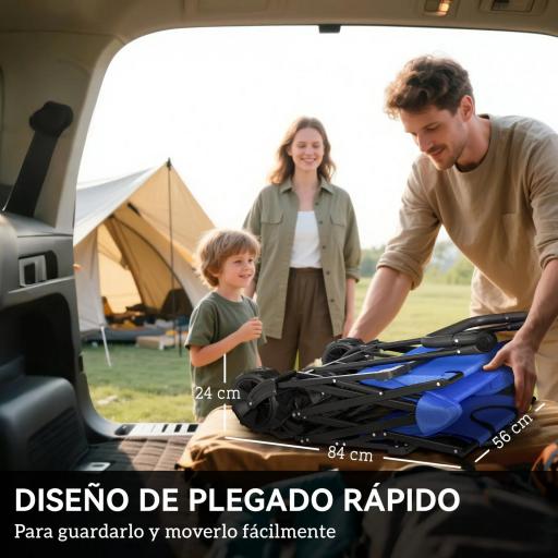 Carro de Transporte Plegable con Toldo y Asa Telescópica Carga Máx. 68 kg para Playa Camping 117x55x98cm Azul [1]
