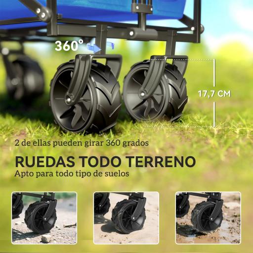 Carro de Transporte Plegable con Toldo y Asa Telescópica Carga Máx. 68 kg para Playa Camping 117x55x98cm Azul [3]