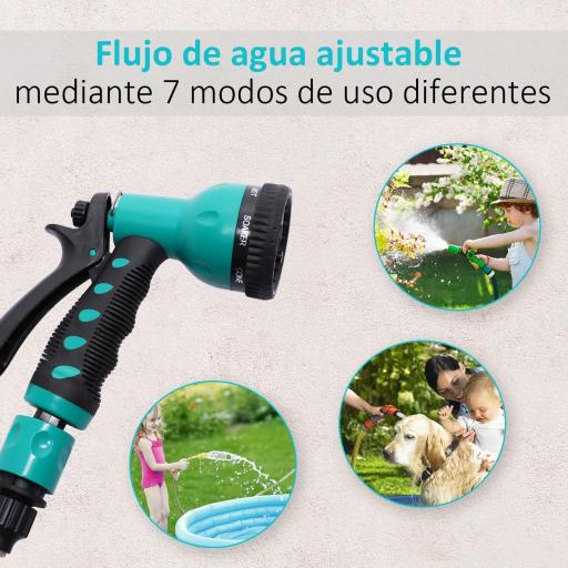 Carrete para Manguera Retráctil 10m con 7 Modos de Riego Sistema de Enrollado Automático con Bloqueo Conector de 1m para Jardín Césped 28x14x34 cm Negro y Verde [4]