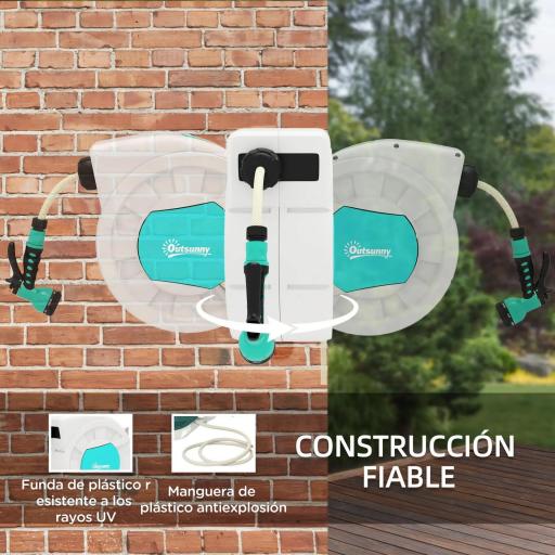 Carrete de Manguera Retráctil 20 +2 m con Soporte Boquilla de 7 Funciones y Bloqueo Retorno Automático Gris [4]