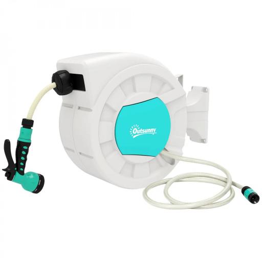 Carrete de Manguera Retráctil 20 +2 m con Soporte Boquilla de 7 Funciones y Bloqueo Retorno Automático Gris [11]