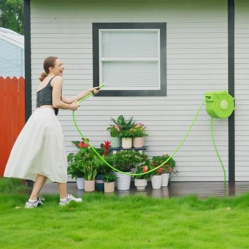 Carrete para Manguera 15M+1,5M Soporte Mural Portamanguera Roll-up Automático Giratorio 180° con Pistola de Pulverización Gran Alcance Base de Pared Conector de Manguera para Jardín Terraza [5]