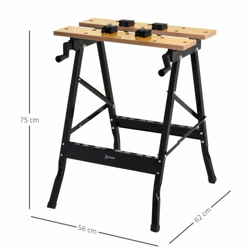 Banco de Trabajo Plegable Mesa de Trabajo Portátil con 4 Abrazaderas Agujeros para Sierra Uso Doméstico Carpintería Hierro MDF Soporta 70 kg 56x62x75 cm Natural Negro [1]