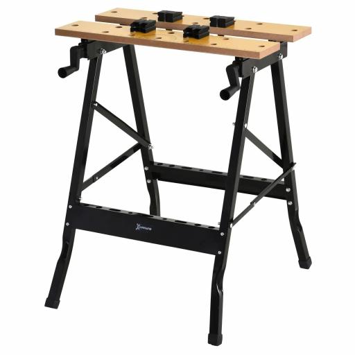 Banco de Trabajo Plegable Mesa de Trabajo Portátil con 4 Abrazaderas Agujeros para Sierra Uso Doméstico Carpintería Hierro MDF Soporta 70 kg 56x62x75 cm Natural Negro [9]