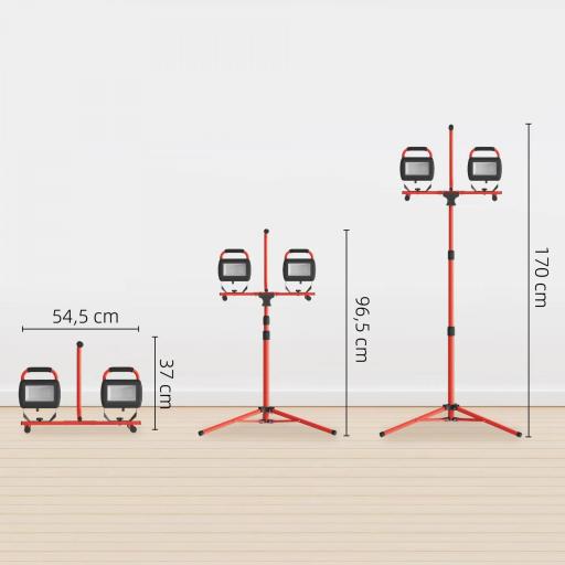 Foco LED Doble con Trípode Plegable 8500 Lúmenes IP65 6500K y Cabezas Ajustables para Trabajo Interior y Exterior Rojo [1]