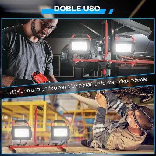 Foco LED Doble con Trípode Plegable 8500 Lúmenes IP65 6500K y Cabezas Ajustables para Trabajo Interior y Exterior Rojo [6]