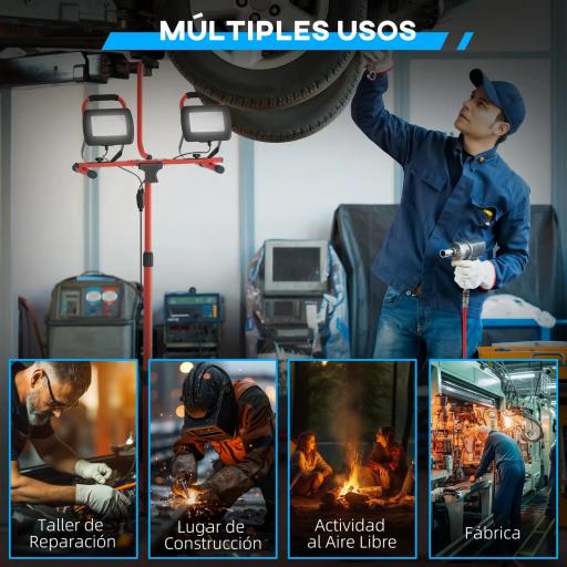 Foco LED Doble con Trípode Plegable 8500 Lúmenes IP65 6500K y Cabezas Ajustables para Trabajo Interior y Exterior Rojo [7]