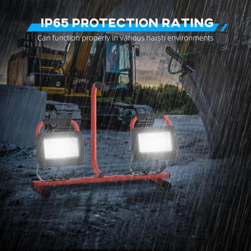 Foco LED Doble con Trípode Plegable 8500 Lúmenes IP65 6500K y Cabezas Ajustables para Trabajo Interior y Exterior Rojo [3]