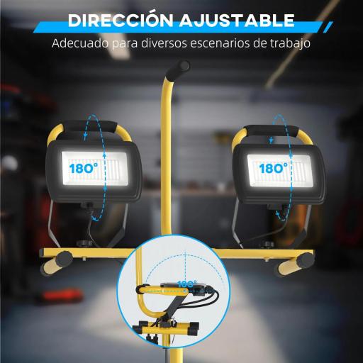 Foco LED Doble con Trípode Plegable 8500 Lúmenes IP65 6500K y Cabezas Ajustables para Interior y Exterior Amarillo [5]