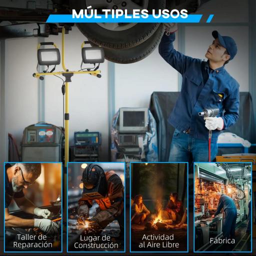 Foco LED Doble con Trípode Plegable 8500 Lúmenes IP65 6500K y Cabezas Ajustables para Interior y Exterior Amarillo [7]