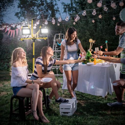 Foco LED Doble con Trípode Plegable 8500 Lúmenes IP65 6500K y Cabezas Ajustables para Interior y Exterior Amarillo [4]