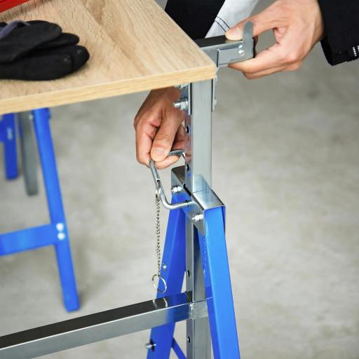 Set de 2 Caballetes Metálicos Plegables con Altura Ajustable Caballetes de Sierra de Acero 68x58x80-130 cm Azul [9]