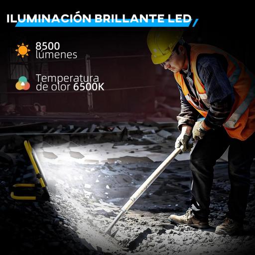 Foco LED con 8500 Lúmenes IP65 6500K Resistente a la Intemperie Ajustable y Portátil 35x20x32 cm Amarillo [3]