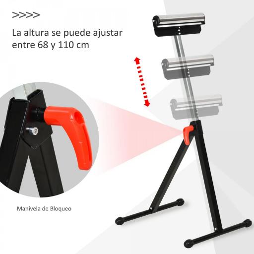 Soporte de Rodillo Plegable y Ajustable en Altura de 68-110 cm con Manivela de Bloqueo Carga Máx. 60kg / 90kg Caballete Telescópico Negro y Plata [3]