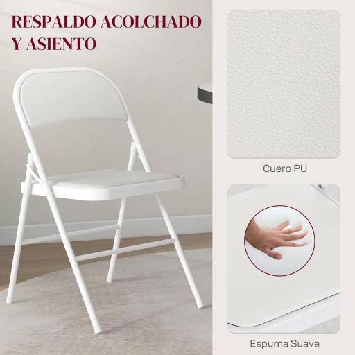 Juego de 4 Sillas Plegables Acolchadas con Respaldo y Estructura de Acero para Salón Comedor Cocina 45x46x78 cm Blanco [2]