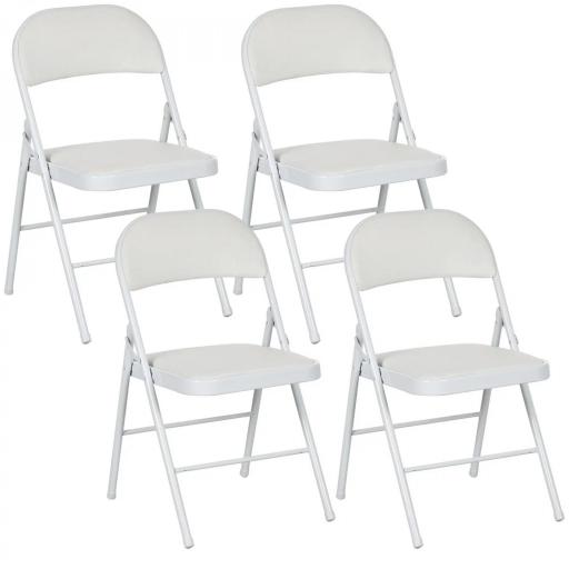 Juego de 4 Sillas Plegables Acolchadas con Respaldo y Estructura de Acero para Salón Comedor Cocina 45x46x78 cm Blanco [8]