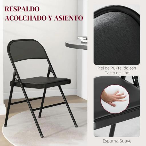 Juego de 2 Sillas Abatibles con Respaldo y Estructura de Acero para Oficina Estudio 45x46x78 cm Negro [3]
