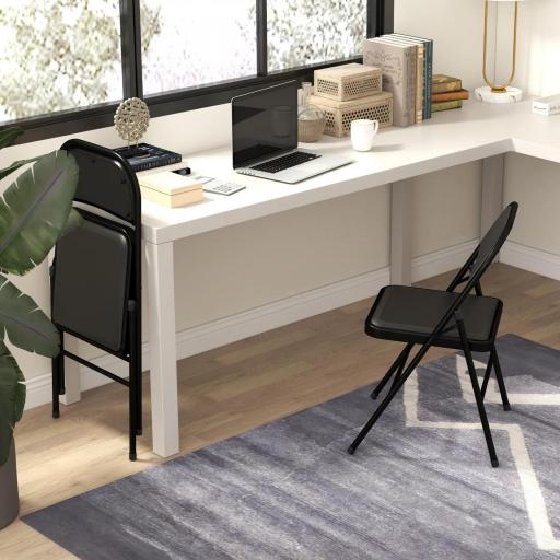 Juego de 2 Sillas Abatibles con Respaldo y Estructura de Acero para Oficina Estudio 45x46x78 cm Negro [5]