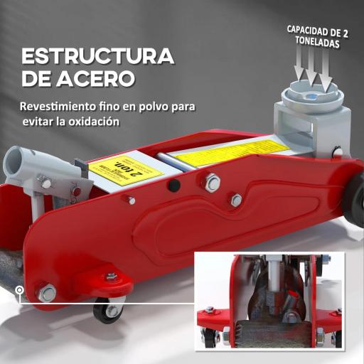 Gato Hidráulico de 2 Toneladas con Altura Ajustable 12-30 cm y 4 Ruedas para Apoyar Coches Rojo y Amarillo [3]