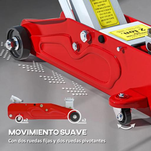 Gato Hidráulico de 2 Toneladas con Altura Ajustable 12-30 cm y 4 Ruedas para Apoyar Coches Rojo y Amarillo [4]