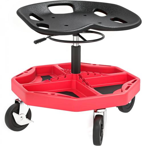 Taburete de Taller Móvil con Bandeja Magnética Ruedas Altura Ajustable de 52–59,5 cm Carga 135 kg para Garaje Rojo [10]