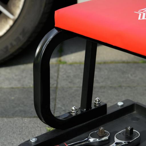 Taburete de Taller Móvil con Ruedas Bandeja para Herramientas y Estructura de Acero Carga 100 kg para Garaje Rojo [5]