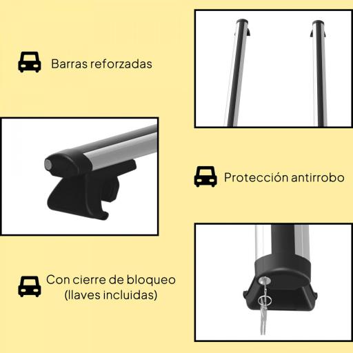 Barras de Techo Universales para Vehículos de Aluminio Bacas Portaequipajes Coche Automóvil Baca para Coche Universales con Cerradura Carga 75 kg 123,5 cm Plata [3]