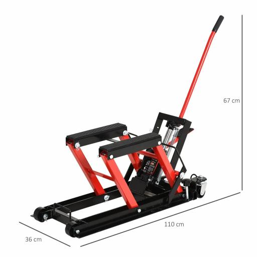 Gato Hidráulico de Motocicletas Soporte 680 kg Elevador ATV para Garaje Pista Altura Ajustable 24-36 cm con Plataforma Almohadilla Antideslizante de Alta Resistencia 110x36x67 cm Negro y Rojo [1]