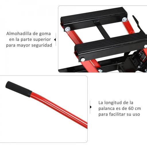 Gato Hidráulico de Motocicletas Soporte 680 kg Elevador ATV para Garaje Pista Altura Ajustable 24-36 cm con Plataforma Almohadilla Antideslizante de Alta Resistencia 110x36x67 cm Negro y Rojo [3]