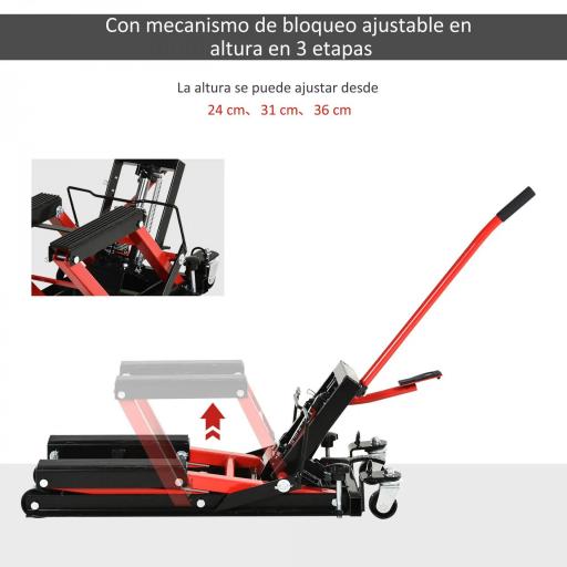 Gato Hidráulico de Motocicletas Soporte 680 kg Elevador ATV para Garaje Pista Altura Ajustable 24-36 cm con Plataforma Almohadilla Antideslizante de Alta Resistencia 110x36x67 cm Negro y Rojo [4]