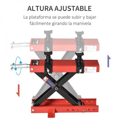 Plataforma Elevadora para Motocicletas Carga Máxima 500 kg con Altura Ajustable de 19-53 cm Soporte de Moto para Aparcar o Reparar Taller Garaje Negro y Rojo [4]