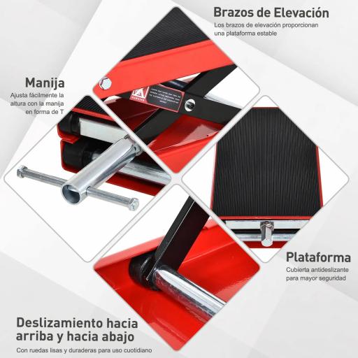 Plataforma Elevadora de Tijera Carga 500 kg Altura Ajustable 10-37 cm Soporte para Motocicletas Soporte de Moto para Aparcar o Reparar Taller Garaje 41,5x23,5x10-37 cm Negro y Rojo [3]