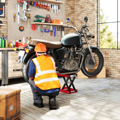 Plataforma Elevadora de Tijera Carga 500 kg Altura Ajustable 10-37 cm Soporte para Motocicletas Soporte de Moto para Aparcar o Reparar Taller Garaje 41,5x23,5x10-37 cm Negro y Rojo [6]