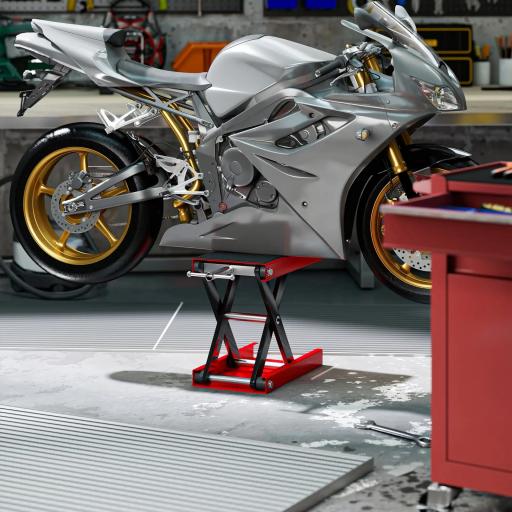 Plataforma Elevadora de Tijera Carga 500 kg Altura Ajustable 10-37 cm Soporte para Motocicletas Soporte de Moto para Aparcar o Reparar Taller Garaje 41,5x23,5x10-37 cm Negro y Rojo [7]