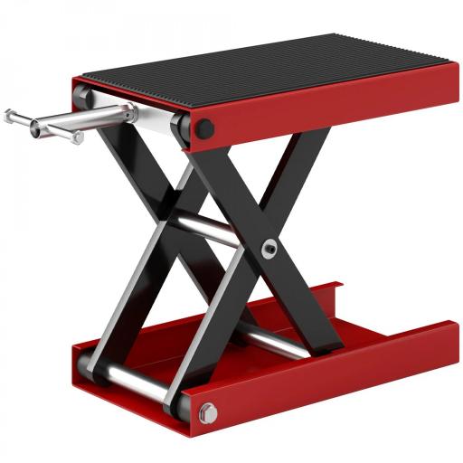 Plataforma Elevadora de Tijera Carga 500 kg Altura Ajustable 10-37 cm Soporte para Motocicletas Soporte de Moto para Aparcar o Reparar Taller Garaje 41,5x23,5x10-37 cm Negro y Rojo [9]