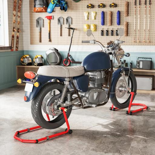 Combo de Soporte de Rueda Delantera y Trasera Motocicleta Carga 390 kg con Adaptadores de Horquillas en U y L Ruedas