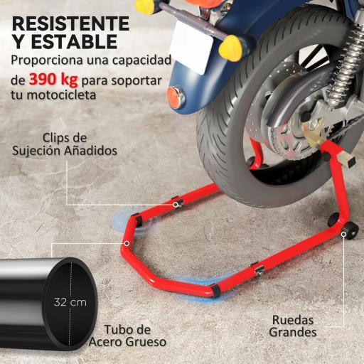 Combo de Soporte de Rueda Delantera y Trasera Motocicleta Carga 390 kg con Adaptadores de Horquillas en U y L Ruedas [4]