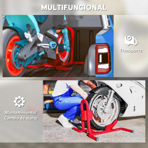 Caballete de Moto Delantera Soporte para Rueda Delantera de Moto Ajustable en 3 Niveles 60x55x43 cm Rojo [4]