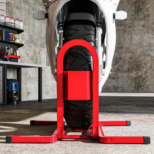 Caballete de Moto Delantera Soporte para Rueda Delantera de Moto Ajustable en 3 Niveles 60x55x43 cm Rojo [6]