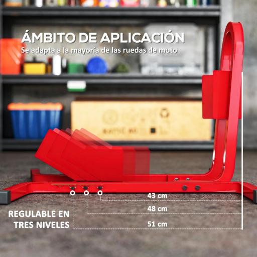 Caballete de Moto Delantera Soporte para Rueda Delantera de Moto Ajustable en 3 Niveles 60x55x43 cm Rojo [10]