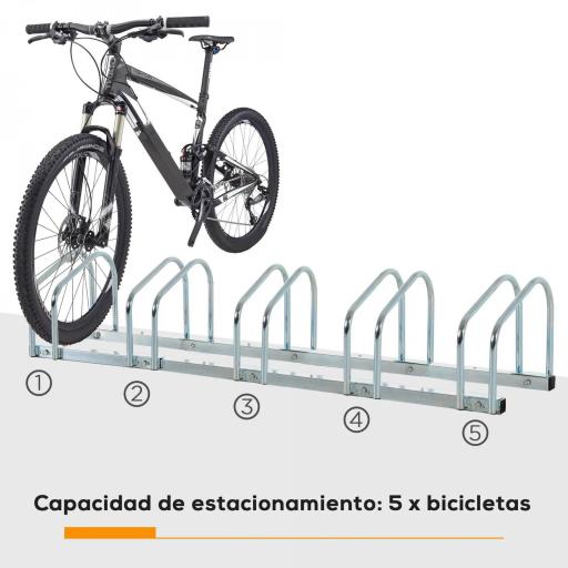 Aparcamiento para 5 Bicicletas Estacionamiento para Aparcar Bicicletas para Interior y Exterior 145x33x27cm Plata [6]